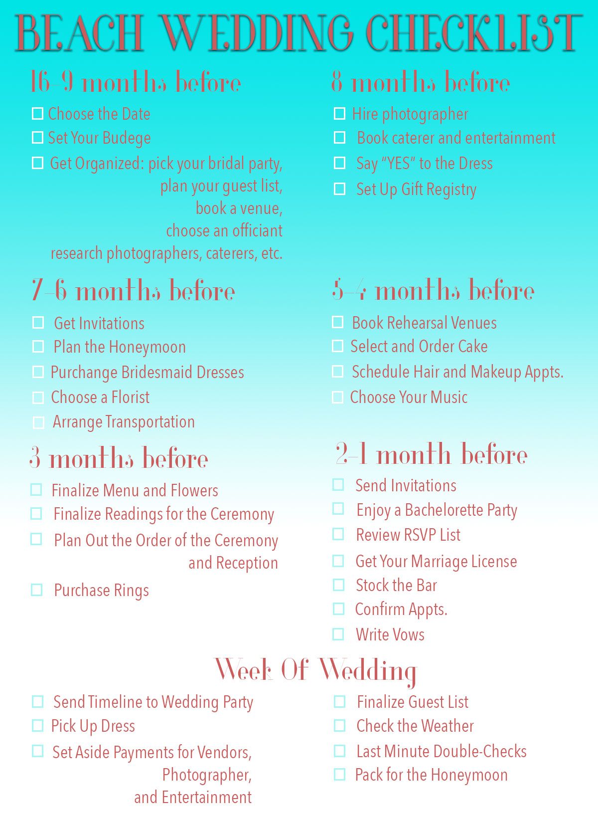 Beach Wedding Checklist